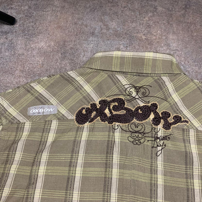 Oxbow 00s plaid khaki graphic shirt