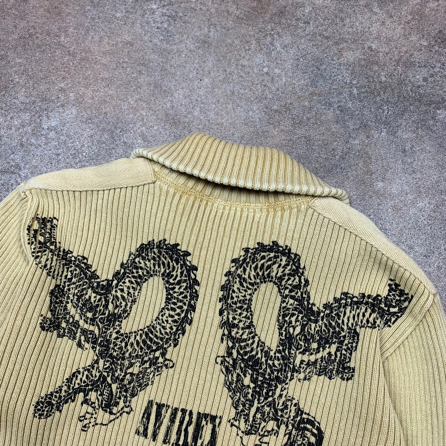 Avirex 00s cream dragon double zip knit