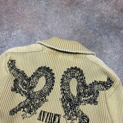 Avirex 00s cream dragon double zip knit