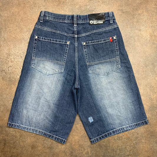 Southpole 00s navy baggy red tab jorts