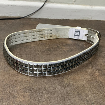 White faux leather studded belt