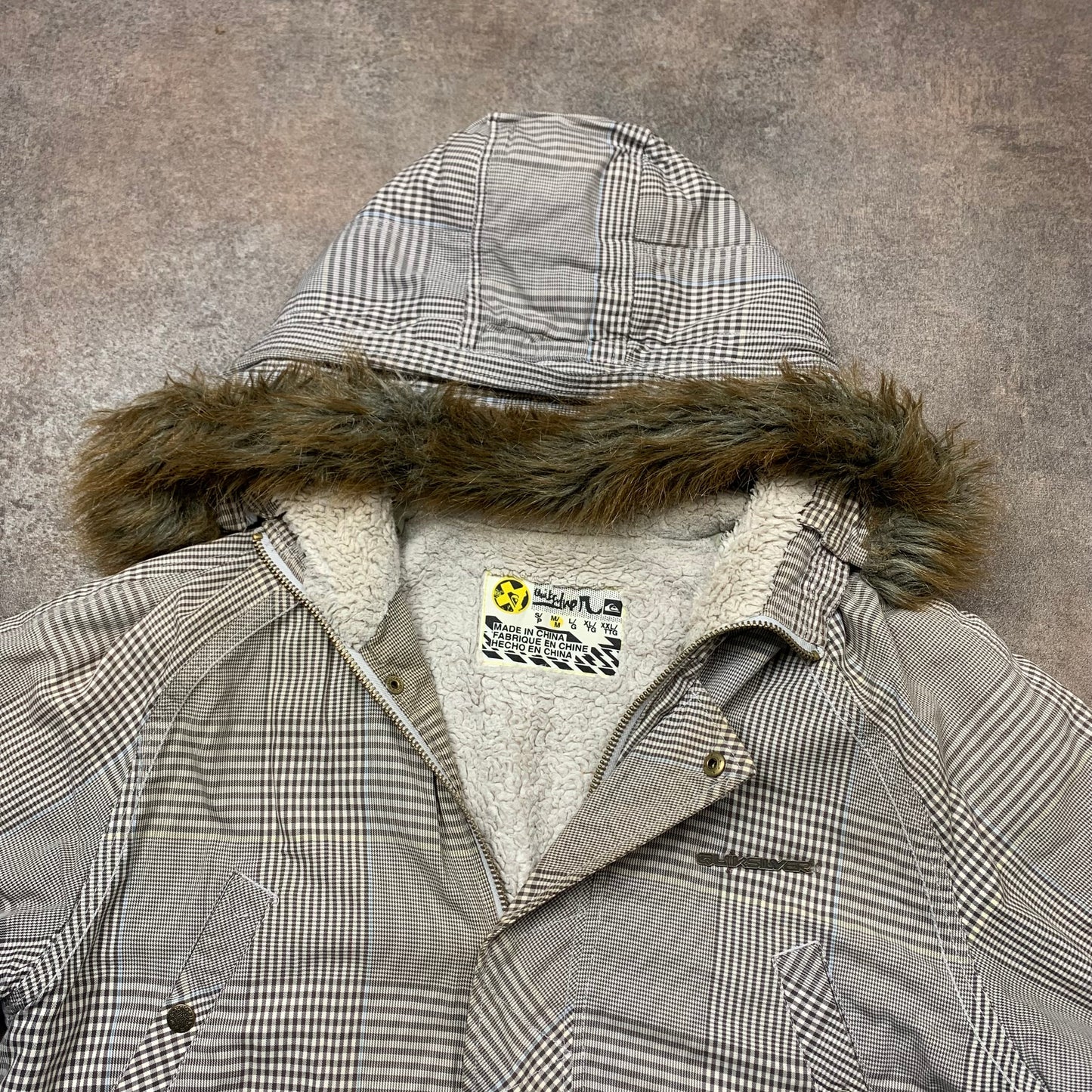 Quiksilver 00s plaid fur hood jacket (M)