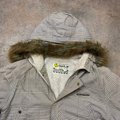 Quiksilver 00s plaid fur hood jacket (M)