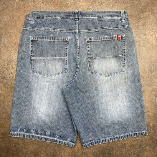 Southpole 00s blue-grey baggy red tab jorts
