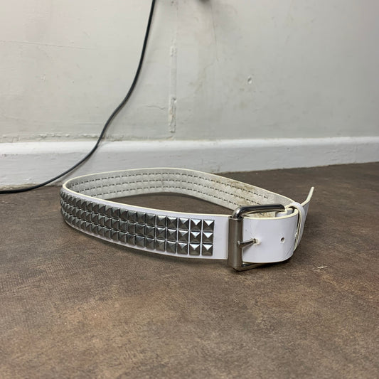 White faux leather studded belt