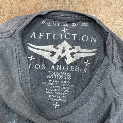 Affliction 00s grey grunge graphic tee (S)