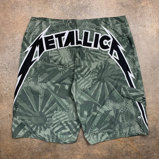 Billabong Metallica 00s graphic khaki boardshorts