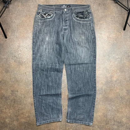 Reflex 00s grey tribal graphic baggy jeans