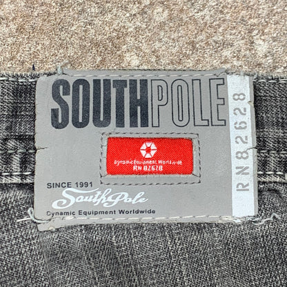 Southpole 00s grey baggy red tab jorts