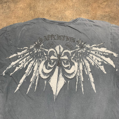 Affliction 00s grey grunge graphic tee (S)