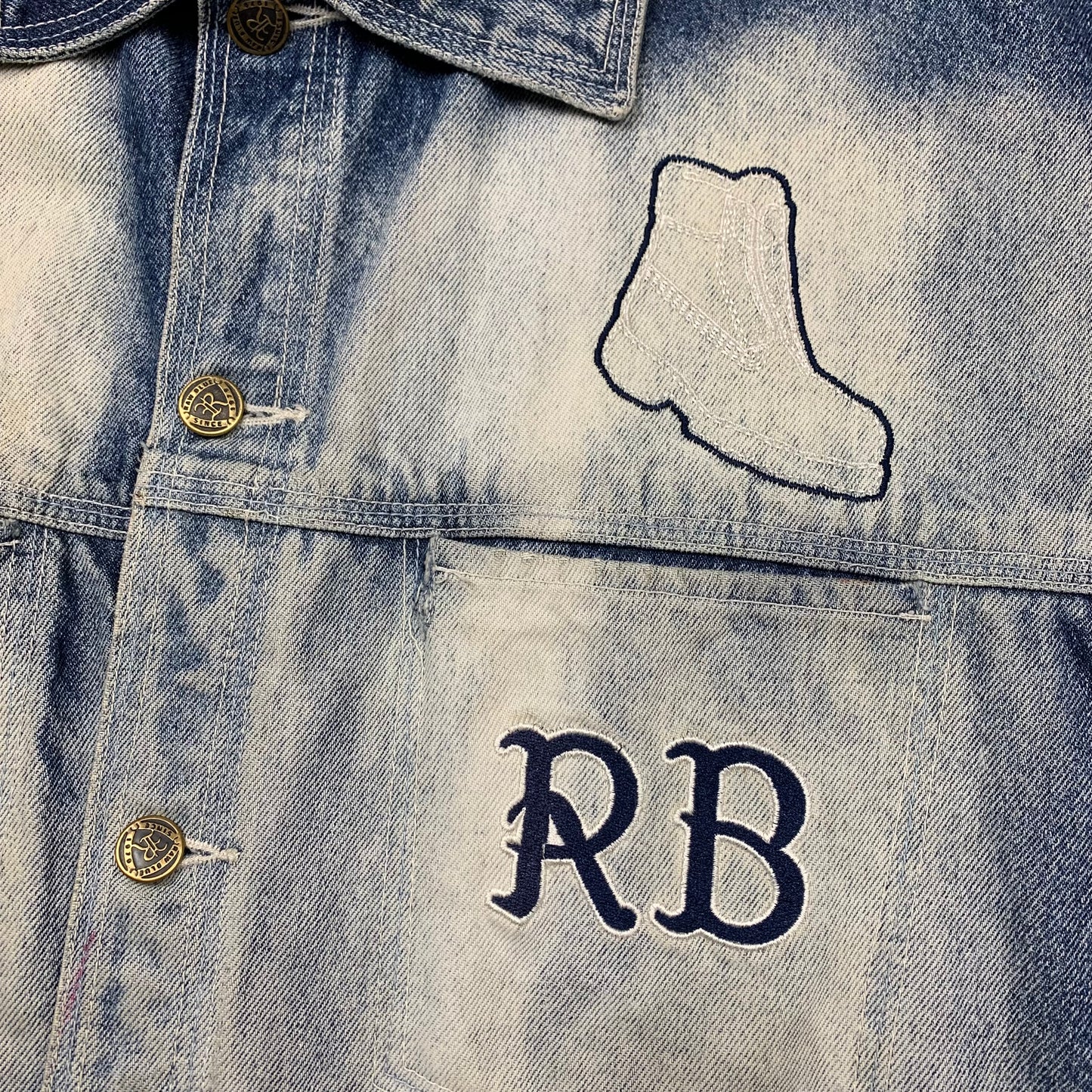 Raw Blue 00s boots graphic denim jacket (L)