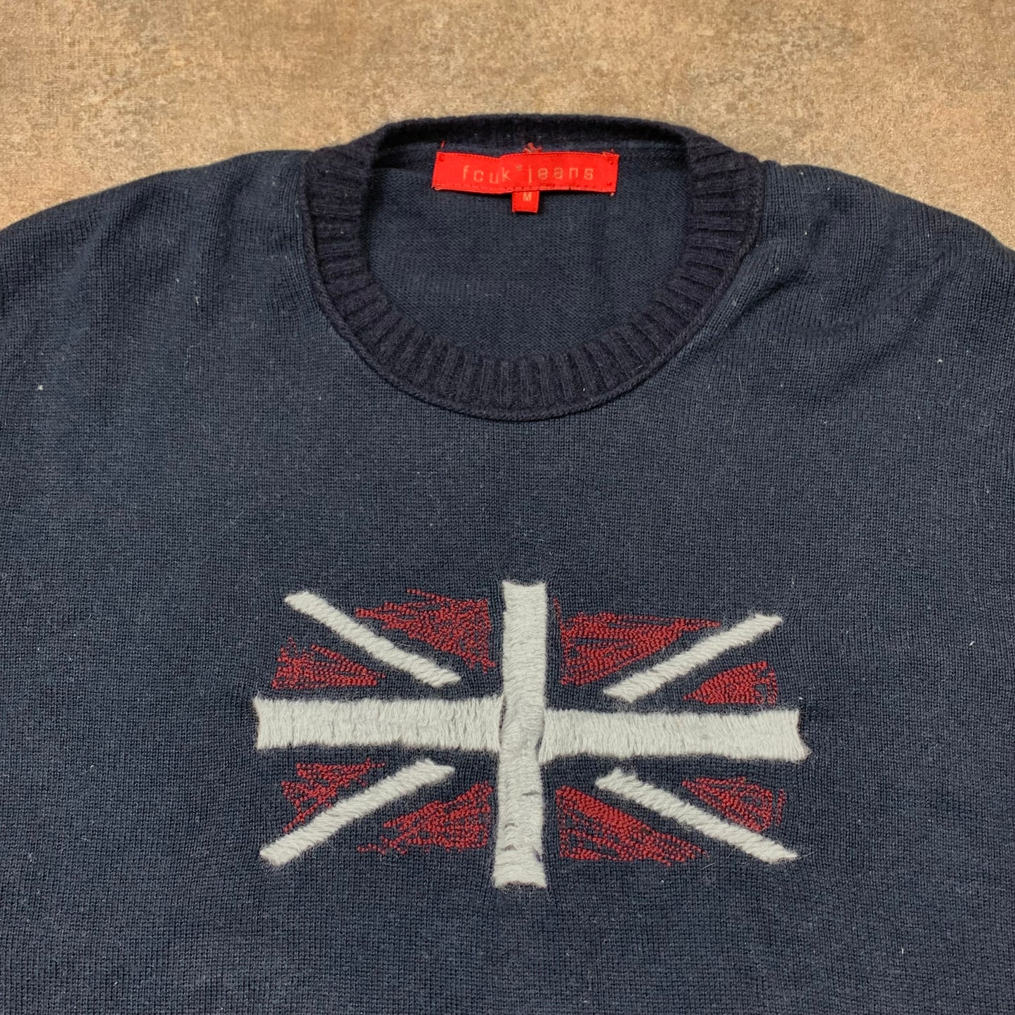 FCUK 00s Union Jack graphic knit jumper (M)