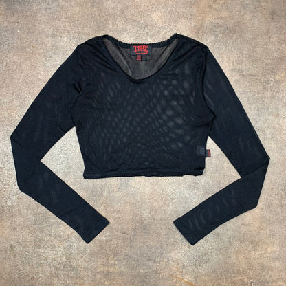 Tripp NYC 00s fishnet long sleeve crop top