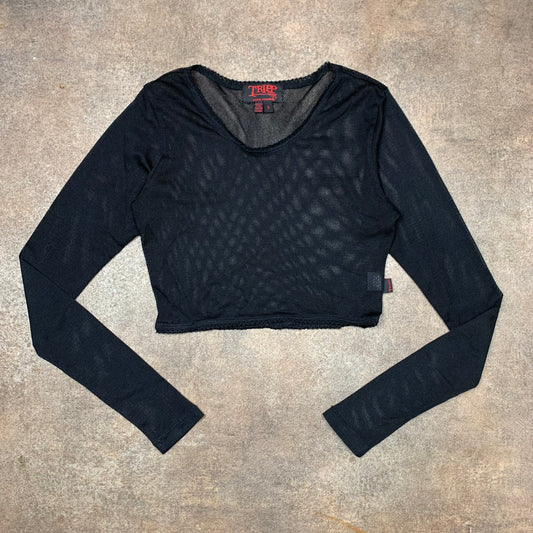Tripp NYC 00s fishnet long sleeve crop top