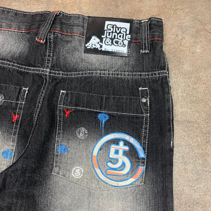 5ive Jungle and Co. baggy embroidered graphic jeans