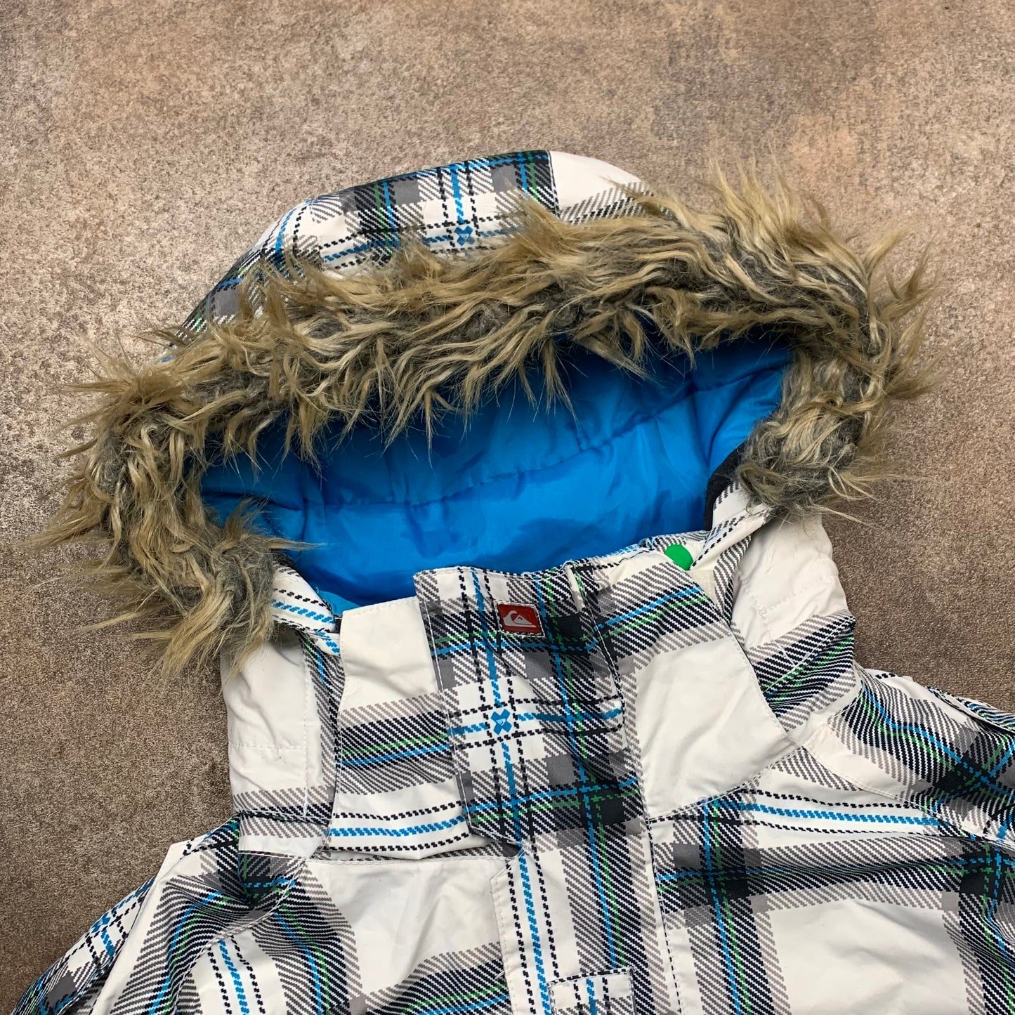 Quiksilver 00s plaid fur hood jacket (M)