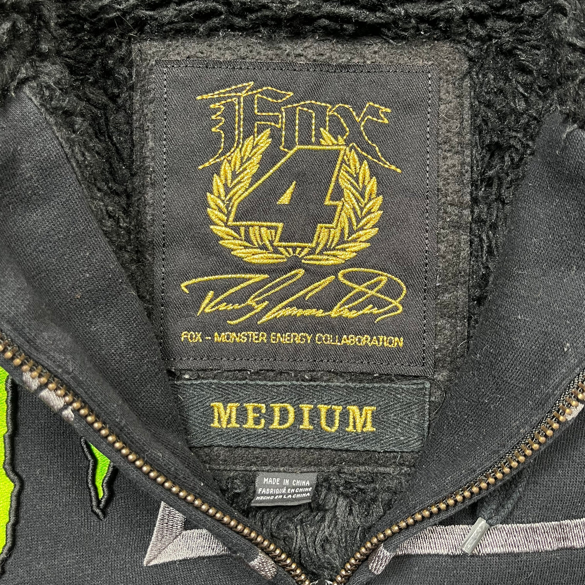 Fox Racing x Monster Energy 00s fur lined hoodie (M)