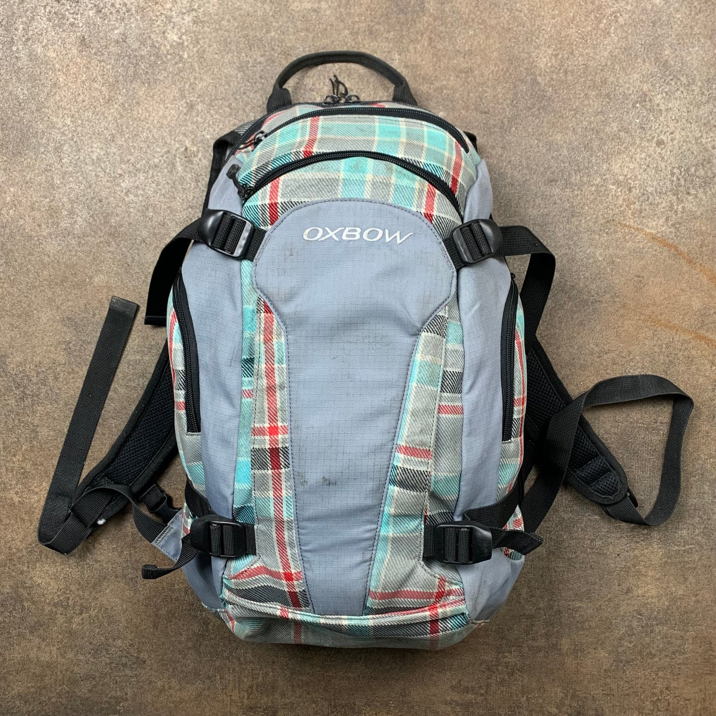 Oxbow 00s utilised plaid backpack