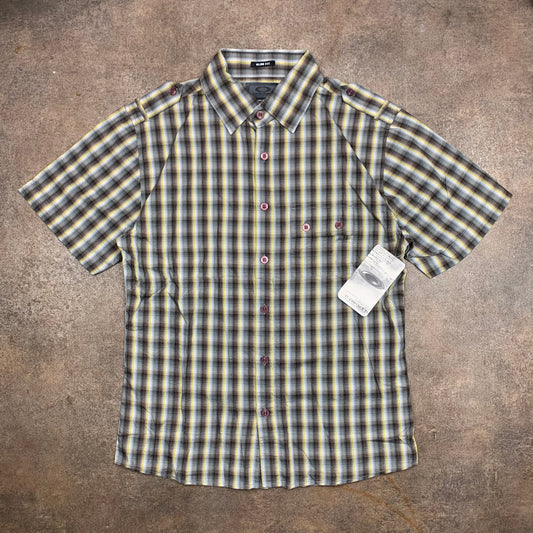 Oakley 00s plaid pocket button white brown shirt