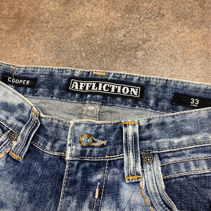 Affliction 00s light blue baggy distressed jeans