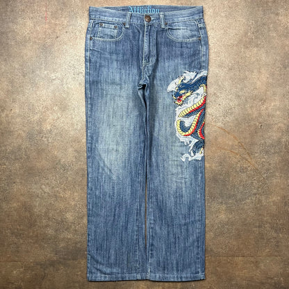 Affliction 00s baggy graphic jeans (34")