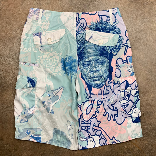 Reef light blue graphic baggy cargo shorts