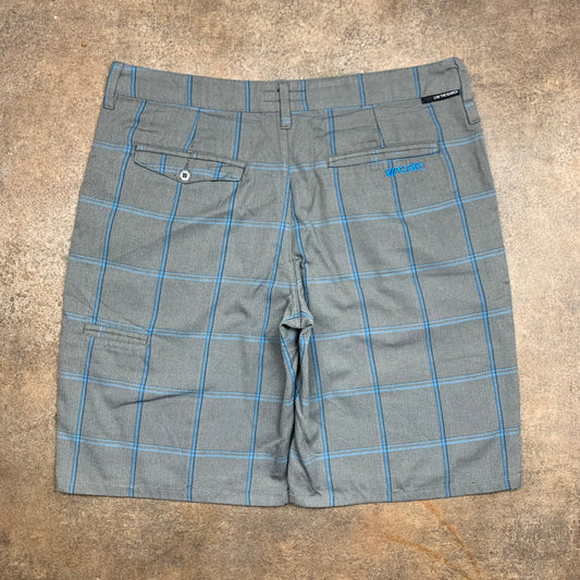 Rip Curl plaid baggy grey blue shorts
