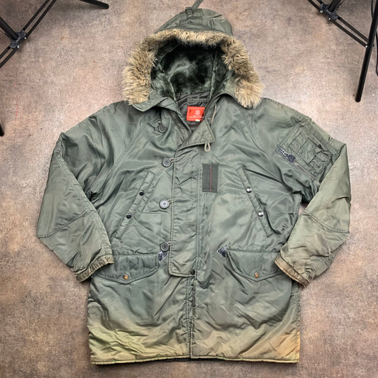 Avirex 90s khaki faded fur hood utilised parka