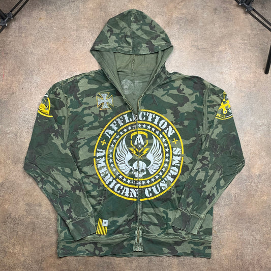 Affliction camo graphic khaki zip hoodie