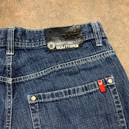 Southpole 00s navy baggy red tab jorts