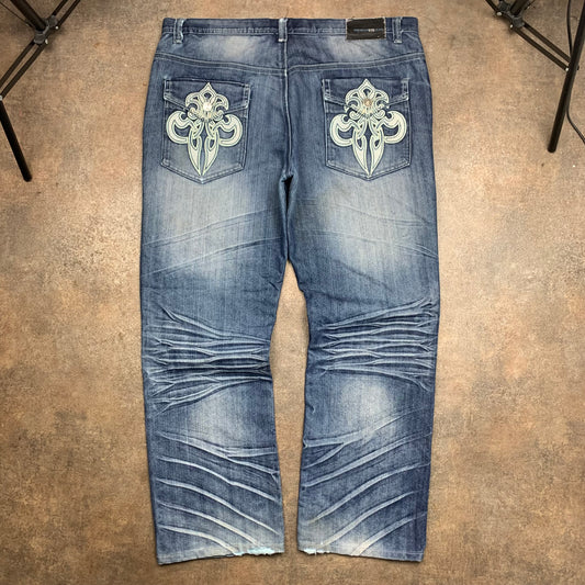 Raw Blue 00s graphic grunge baggy jeans