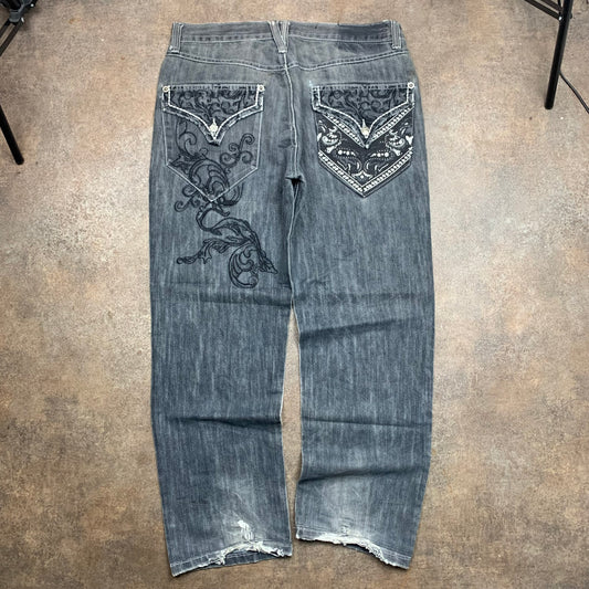 Reflex 00s grey tribal graphic baggy jeans