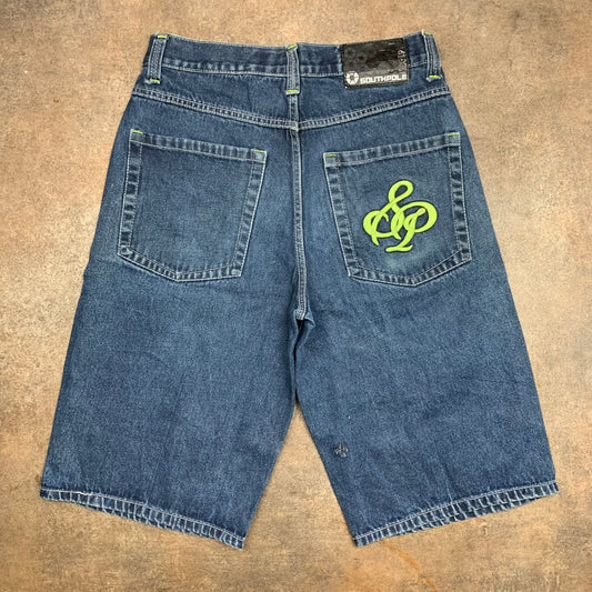 Southpole 00s navy baggy graphic jorts