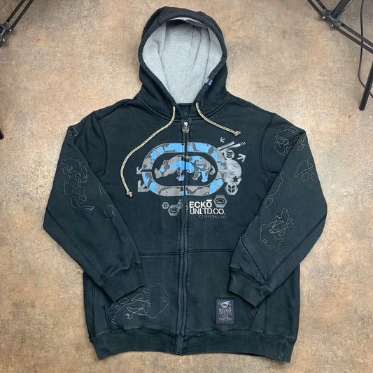 Ecko Unltd. 00s black grey graphic hoodie