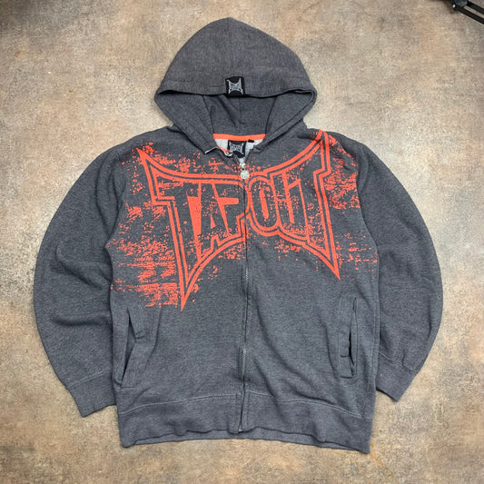 Tapout 00s grey orange grunge graphic zip hoodie