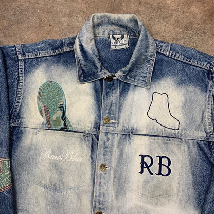 Raw Blue 00s boots graphic denim jacket (L)