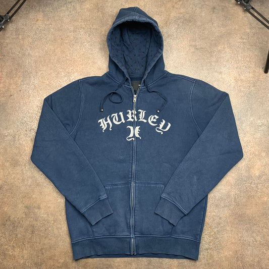 Hurley 00s navy graphic boxy zip hoodie