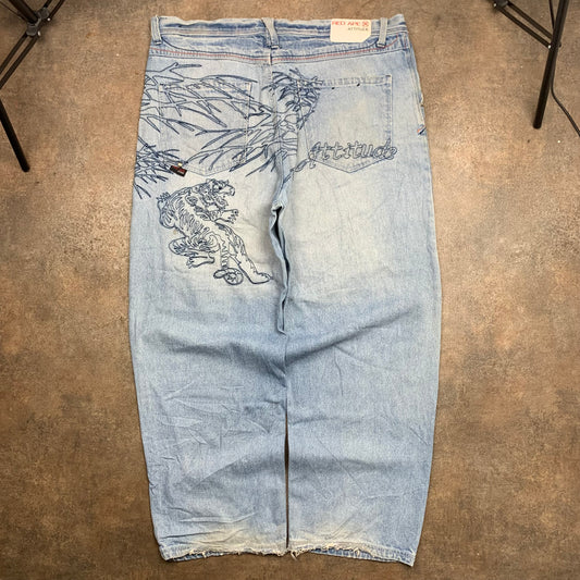 Red Ape 00s baggy embroidered jeans