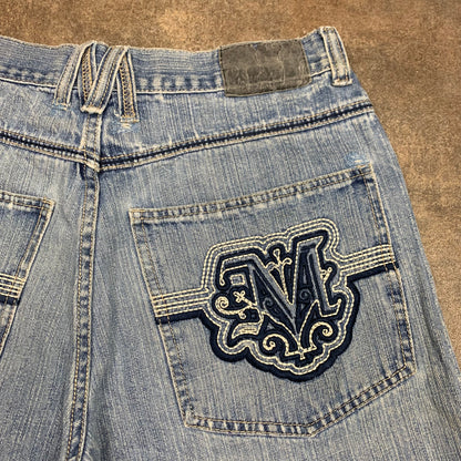 Mecca 00s light blue baggy graphic jorts