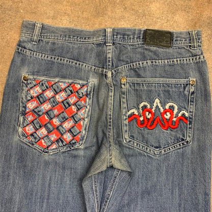 Raw Blue 00s blue baggy graphic denim jeans