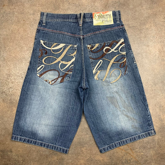 Southpole 00s navy graphic baggy jorts