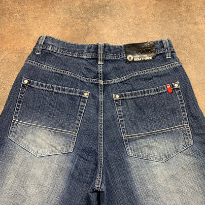 Southpole 00s navy baggy red tab jorts