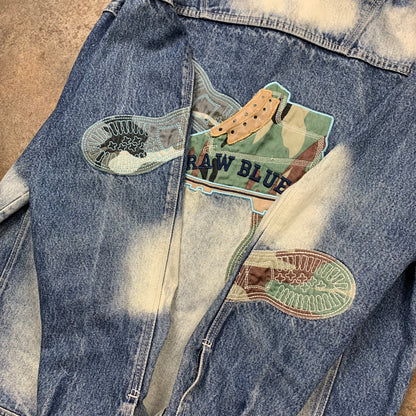 Raw Blue 00s boots graphic denim jacket (L)