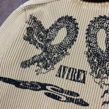 Avirex 00s cream dragon double zip knit