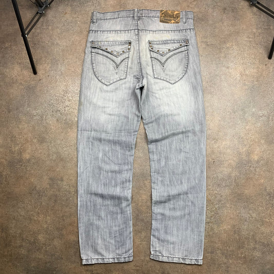 00s baggy embroidered studded jeans