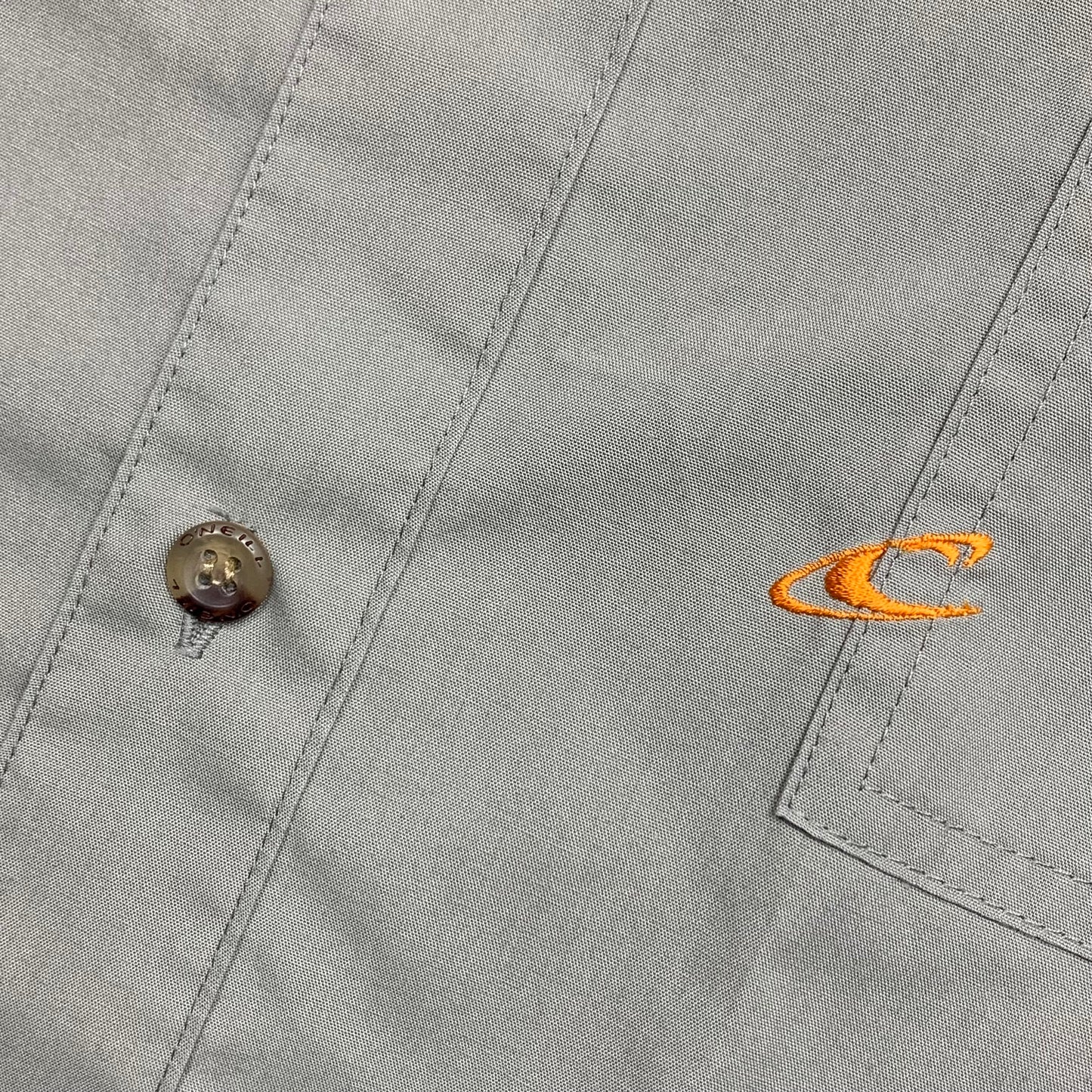 O'Neill 90s grey graphic button pocket shirt
