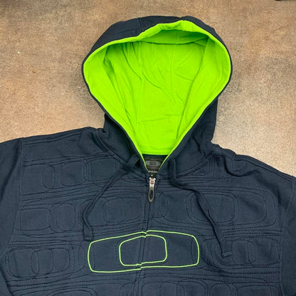 Oakley 00s navy green boxy graphic zip hoodie
