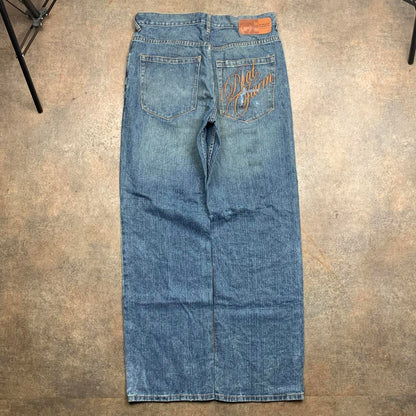 Phat Farm 00s baggy graphic blue jeans