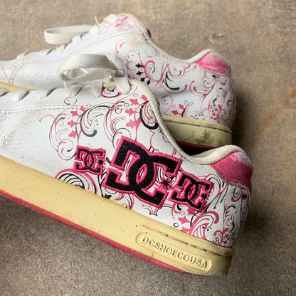 DC Shoes Pixie 00s white pink graphic trainers