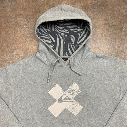 Quiksilver 00s light grey graphic boxy hoodie
